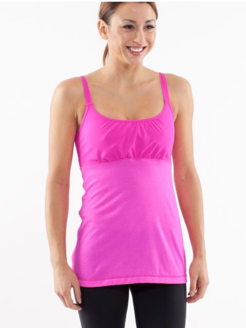 Lululemon Hot ‘N Sweaty Pink Built In Bra Tank Top Scallop Edge Strap Size 8 EUC